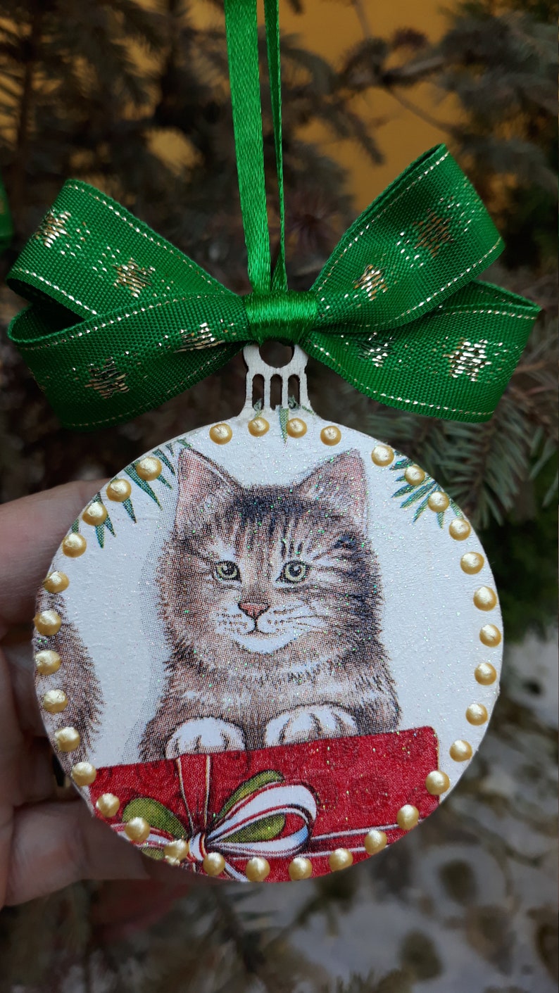 Ornements de Noël, ornements pour chats, ornements en bois, ornements darbres suspendus, ornements de chats personnalisés, cadeau pour chats, boules de chat, ornements pour animaux image 6