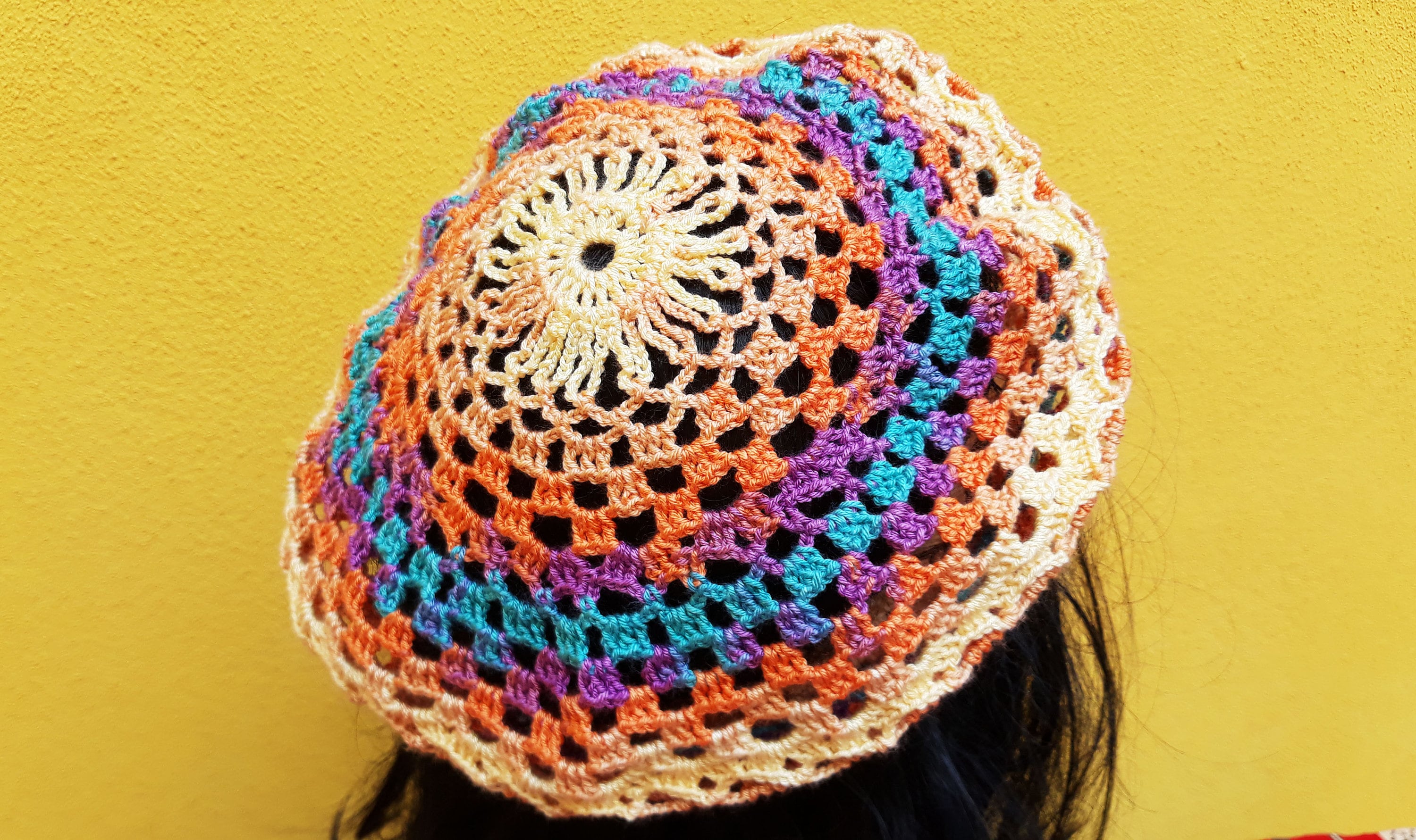 Multicolored Summer Cotton Crochet Beret, Cotton Knit French  display picture 3