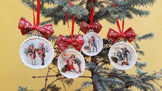 Christmas Ornaments Victorian Ornaments Wooden Decoupage - Etsy