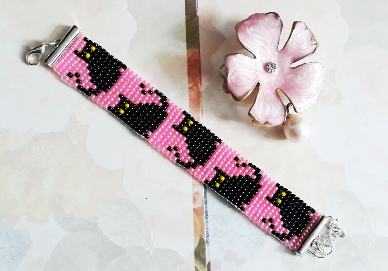 Beaded loom bracelet cat bracelet seed bead bracelet woven Etsy