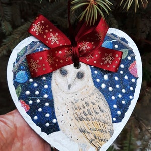 Ornement de Noël, ornement en bois de hibou, ornement de Noël de découpage, ornement peint à la main, cadeau de hibou, remplissage de bas, ornement personnalisé image 3