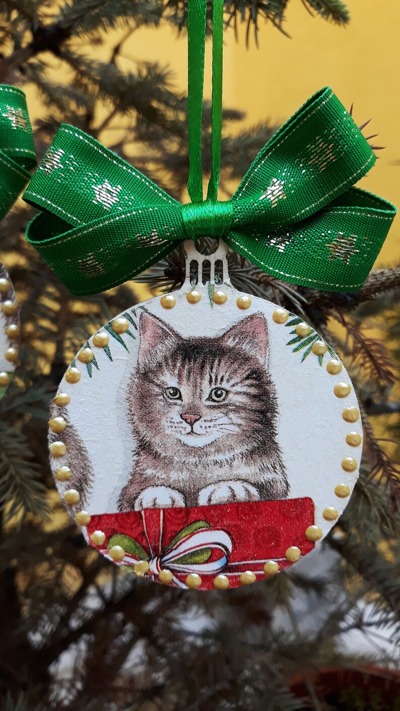 Ornements de Noël, ornements pour chats, ornements en bois, ornements darbres suspendus, ornements de chats personnalisés, cadeau pour chats, boules de chat, ornements pour animaux image 4