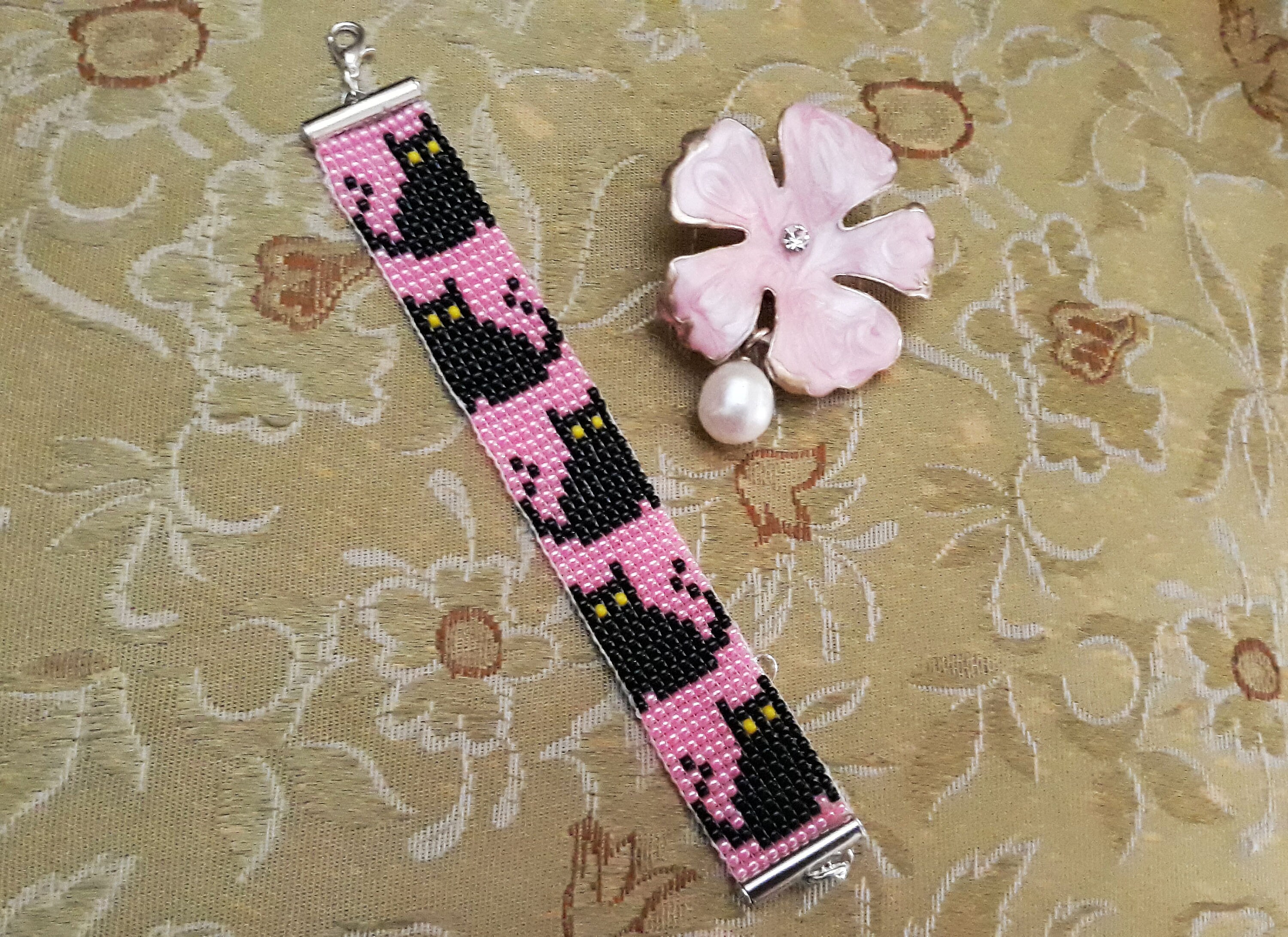 Bracciale Elastico Donna Con Perle Testa Di Gatto: Pietra Tigre, Regolabile, Regalo Per Amanti Gatti