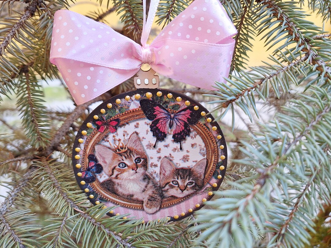 Cat Kitten Ornament, Christmas Hanging Wooden Ornaments, Custom