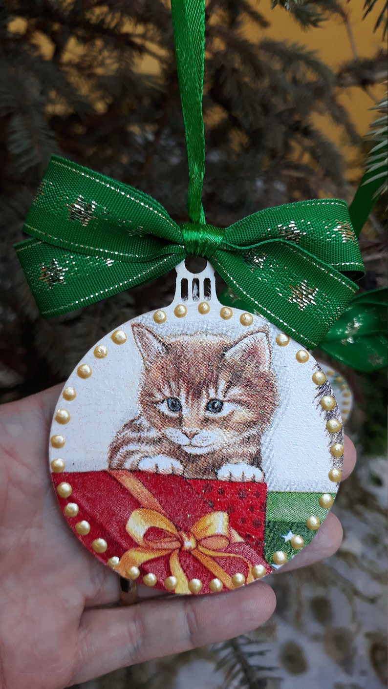 Ornements de Noël, ornements pour chats, ornements en bois, ornements darbres suspendus, ornements de chats personnalisés, cadeau pour chats, boules de chat, ornements pour animaux image 5