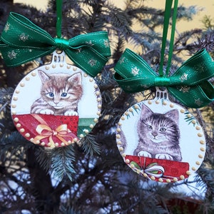 Ornements de Noël, ornements pour chats, ornements en bois, ornements darbres suspendus, ornements de chats personnalisés, cadeau pour chats, boules de chat, ornements pour animaux image 2