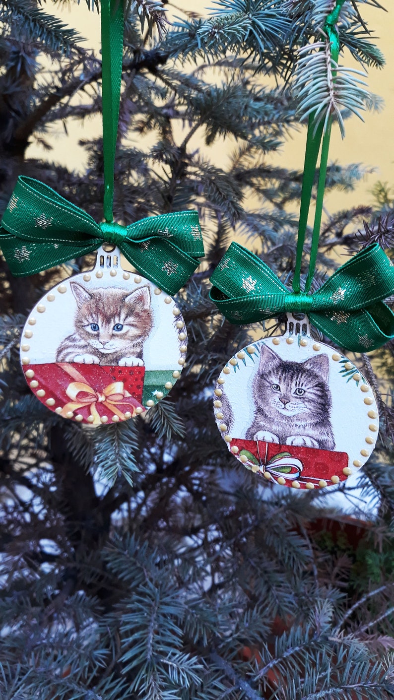 Ornements de Noël, ornements pour chats, ornements en bois, ornements darbres suspendus, ornements de chats personnalisés, cadeau pour chats, boules de chat, ornements pour animaux image 2