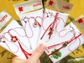 Martisor, martisoare, Romanian martisor sparkly lucky charm bracelet, red lucky charm bracelet, friendship evil eye bracelet, Romania product logo