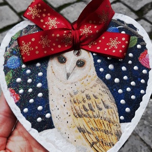 Ornement de Noël, ornement en bois de hibou, ornement de Noël de découpage, ornement peint à la main, cadeau de hibou, remplissage de bas, ornement personnalisé image 10