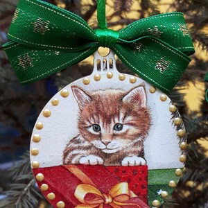 Ornements de Noël, ornements pour chats, ornements en bois, ornements darbres suspendus, ornements de chats personnalisés, cadeau pour chats, boules de chat, ornements pour animaux image 3