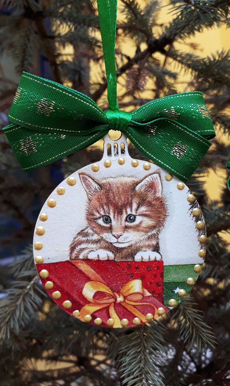 Ornements de Noël, ornements pour chats, ornements en bois, ornements darbres suspendus, ornements de chats personnalisés, cadeau pour chats, boules de chat, ornements pour animaux image 3