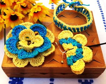 Help for Ukraine, donate for Ukraine, charitable help Ukraine, pray for Ukraine, stand with Ukraine crochet hairpin butterfly bracelet