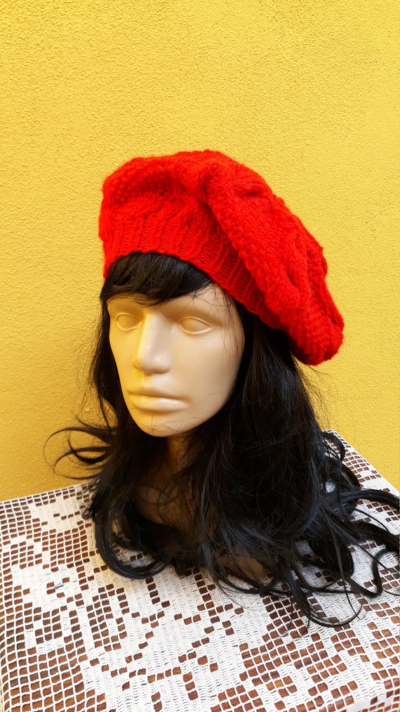 Hand Knit Wool Beret: Slouchy Crochet Winter Hat - Etsy display picture 1