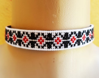 Romanian Embroidered Jewelry Set: Cross-stitch Necklace Bracelet