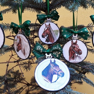 Christmas ornaments, wooden decoupage ornaments, horse ornament, horse gift, custom personalizable handmade ornaments, vintage ornaments