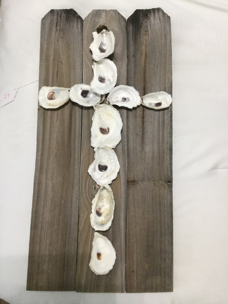 Oyster Shell Cross Rustic Wall Hanging Etsy