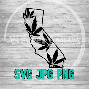 Marijuana californienne SVG PNG JPG | Californie du Sud | Californie SoCal | Plage | Sublimation | Fichier Silhouette Cricut | Gravure laser