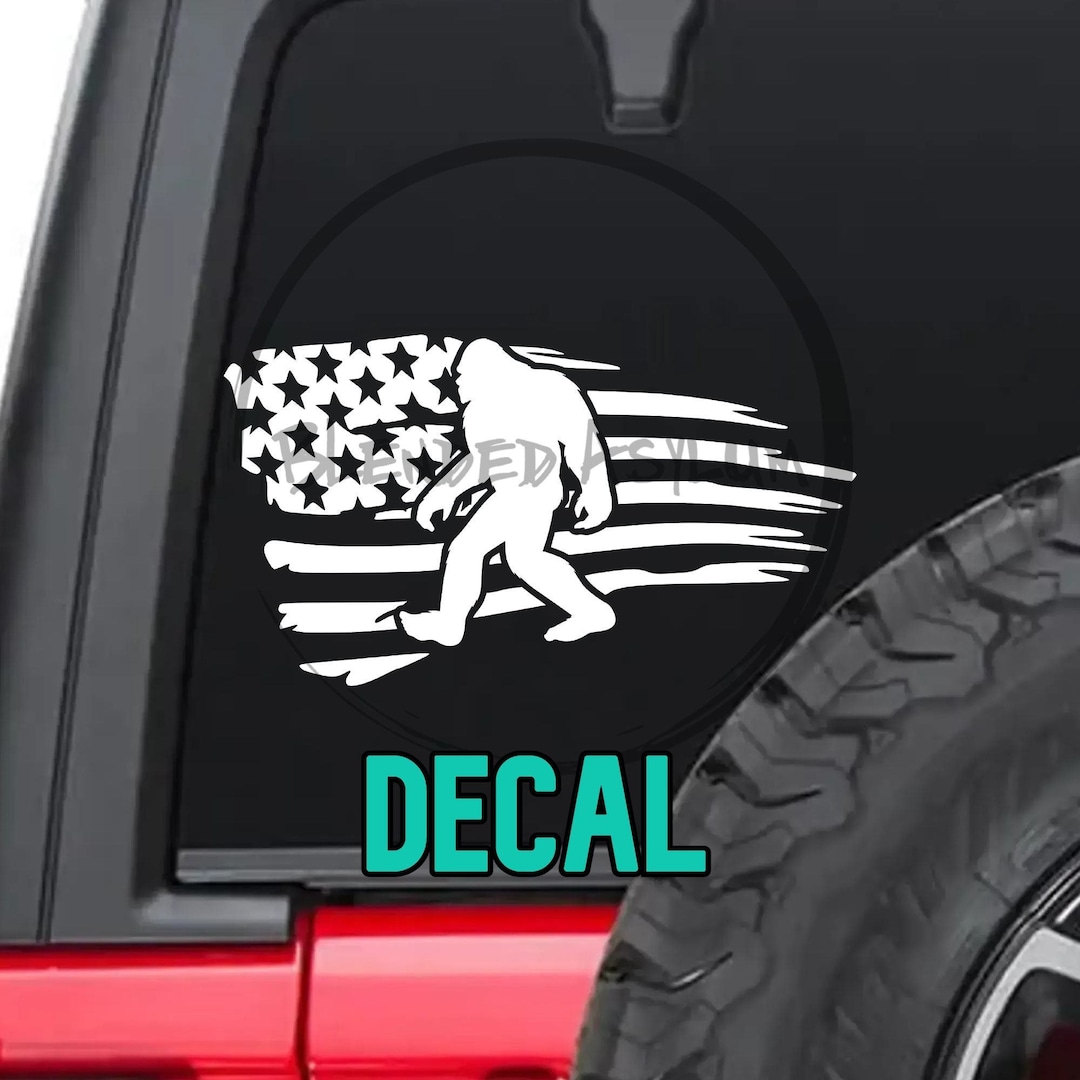 Bigfoot American Flag 002 Decal Bigfoot Vinyl Decal Etsy