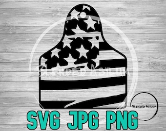 Cattle Tag American Flag SVG PNG JPG | Cow Tag Vector Cut File | American Flag Svg | Cow Tag Flag Svg | Cattle Png | Cricut Silhouette File