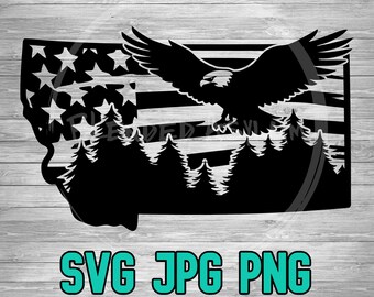 Montana American Flag Eagle SVG PNG JPG Layered | Montana America Outline | Cricut Silhouette File | Clipart | Laser Engraving