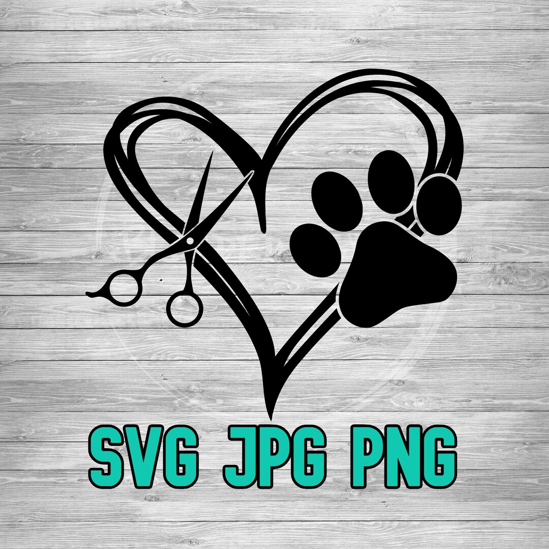 ハートの肉球はさみ SVG JPG PNG | 犬のトリマー | 子犬のハート