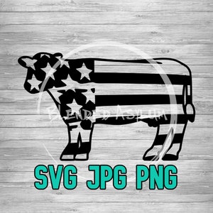 American Flag Cow SVG JPG PNG | American Cow | American Cattle Svg | America Svg | Distressed American Flag | Cricut File | Silhouette File