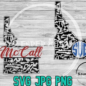 Armed Idaho Monogram and Name Frame Bundle SVG, JPG, PNG, Vector Cut File. Font and monogram letters not included.