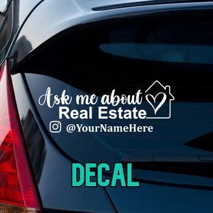 Ask Me About Real Estate Personalized Decal | Custom Real Estate Decal | Marketing Decal | Window Decal | Social Media Decal | Realtor Decal