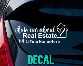 Ask Me About Real Estate Personalized Decal | Custom Real Estate Decal | Marketing Decal | Window Decal | Social Media Decal | Realtor Decal