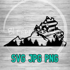 Virginie drapeau américain montagnes SVG PNG JPG | Aperçu de l'état des montagnes | Fichier Silhouette Cricut | Clipart | Gravure laser