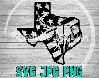 Texas American Flag Longhorn Skull svg png jpg | TX Longhorn Bull Vector | Cricut Silhouette File | Clipart File | Laser Engraving File