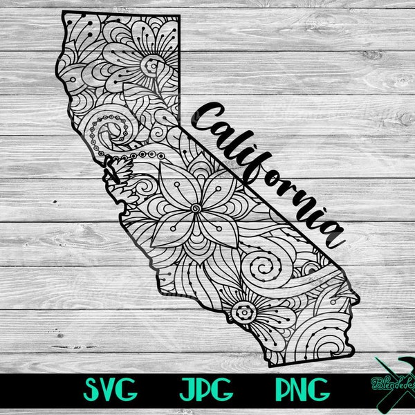 Mandala California Vector Cut File SVG, JPG, PNG | California Floral Design | Cricut Silhouette Vector | Digital Download