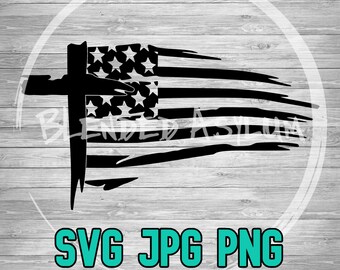 Cross and Flag 002 SVG PNG JPG | American Flag Cross Cape Vector | Cricut Silhouette File | Clipart | Laser Engraving File | Sublimination