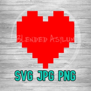 Pixel Heart SVG PNG JPG | Pixelated Heart Vector Cut File | 8 Bit Heart | Cricut Silhouette | Glowforge | Sublimination | Digital Download