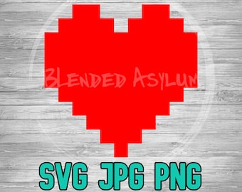 Pixel Coração SVG PNG JPG | Arquivo de corte de vetor de coração pixelizado | Coração de 8 bits | Silhueta Cricut | Forja Brilhante | Sublimação | Download digital
