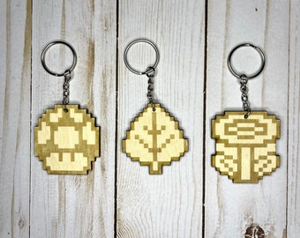 Mario Inspired Keychains | 8-bit Style Keychain | Retro Gaming | Video Game Gift | Wooden Key Chain | Super Mario Inspired