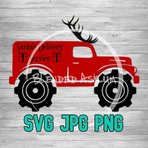 Santa&#39;s Delivery Service SVG PNG JPG | Christmas Monster Truck Layered svg | Digital Download | Vector Cut File | Holiday Instant Download