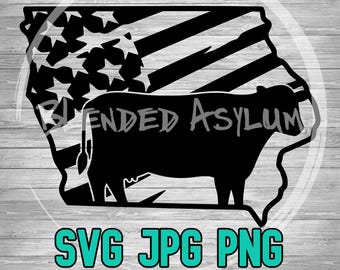 Iowa American Flag Cow SVG PNG JPG | Iowa Cattle Farmer Vector | Cricut Silhouette File | Clipart File | Laser Engraving | Digital Download