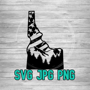 Idaho Amerikaanse vlag bergen SVG PNG JPG | Idaho-overzichtsvector | Cricut en silhouetbestand | Clipart | Lasergravure | Subliminatie