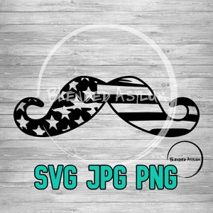 May include: Black and white American flag patterned mustache design. SVG JPG PNG.