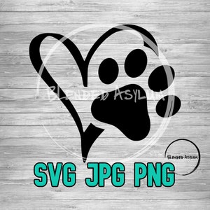 Paw Heart SVG JPG PNG / Love Dogs svg / Puppy Heart / Silhouette Cricut File / Engraving File / Sublimination File / Laser Cut File