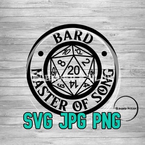 Barde Maître de Chanson SVG PNG JPG | Fichier vectoriel de badge D20 | Badge Dm | Fichier Bard Badge Cut | Dossier Cricut & Silhouette | Fichier de gravure