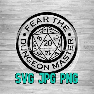 Vrees de Dungeon Master SVG PNG JPG | D20-badge vectorbestand | Dm-badge | Draken Bestand | Cricut & silhouetbestand | Gravure bestand