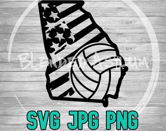 Georgia American Flag Volleyball SVG PNG JPG | Georgia Volleyball Vector | Cricut and Silhouette File | Clipart File | Laser Engraving File
