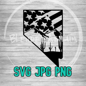 Nevada American Flag Cactus SVG PNG JPG | Nevada Tattered Flag Vector | Cricut Silhouette File | Clipart | Laser Engraving | Sublimination