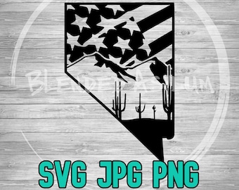 Nevada American Flag Cactus SVG PNG JPG | Nevada Tattered Flag Vector | Cricut Silhouette File | Clipart | Laser Engraving | Sublimination