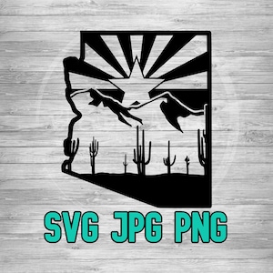 Arizona State Flagge Kaktus SVG PNG JPG | Grand Canyon Bundesstaat | Cricut Silhouette | Laser gravieren | Glühschmiede | Sublimation Download