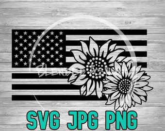 Girasoli bandiera americana 002 SVG JPG PNG / Fiori americani svg / Bandiera americana / Vector Cut File / Cricut File / Silhouette File