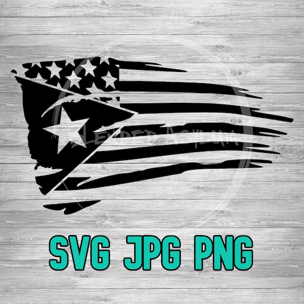 American Flag Puerto Rico SVG JPG PNG | American Puerto Rico Flag Merged | Distressed Flag | Vector Cut File | Cricut Silhouette File