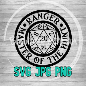 Ranger maître de la chasse SVG PNG JPG | Vectoriel D20 Badge | Badge Dm | Fichier découpé pour badge Rogue | Fichier Cricut & Silhouette | Fichier de gravure